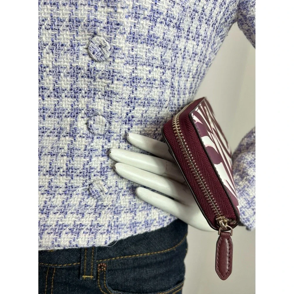 Kate Spade Jana Foliage Large Continental Wallet Zip Around Burgundy Pink NWOT